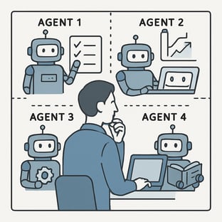 Human debating which agent will get his work done for him.